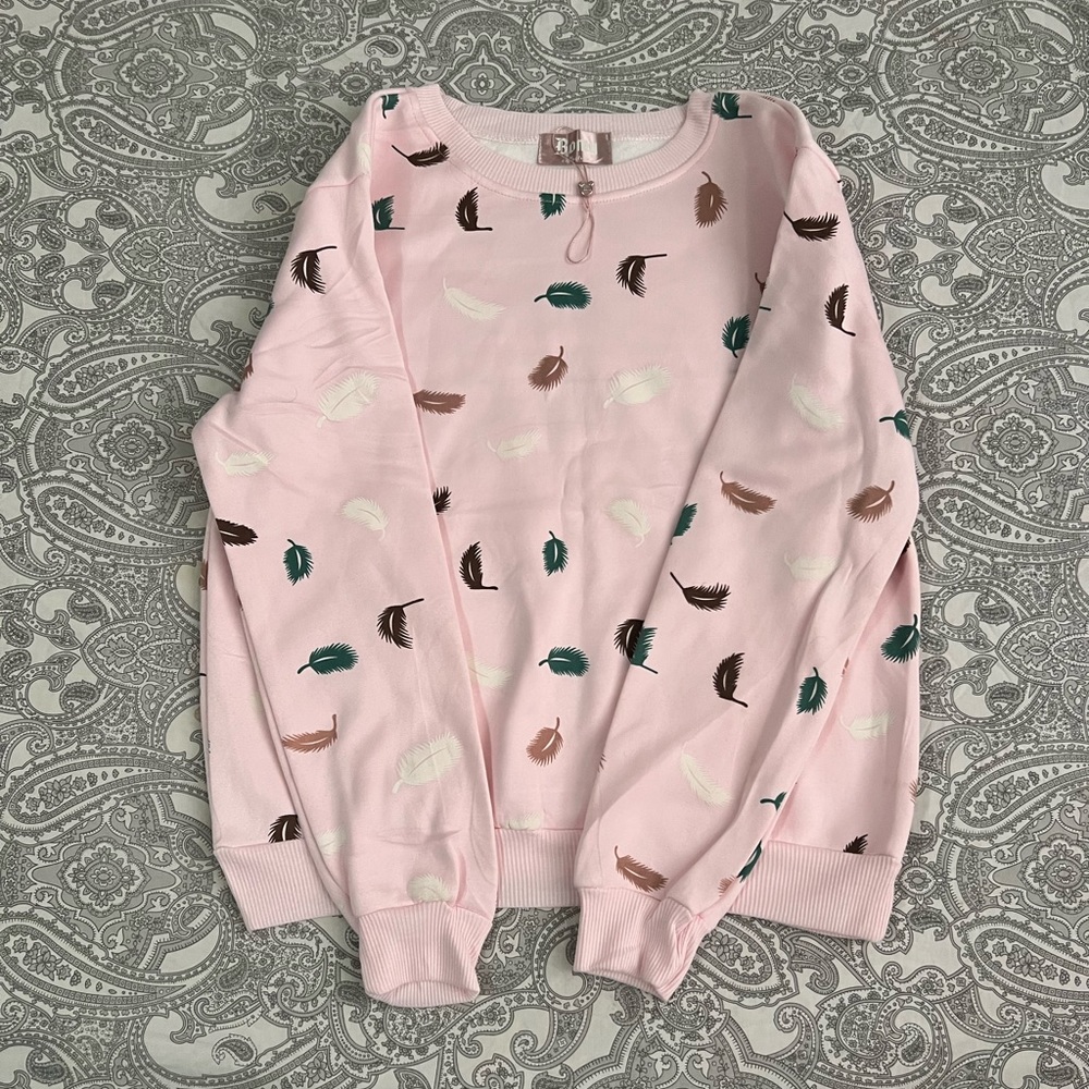 Bomy Light Pink Feather Pattern Sweatshirt